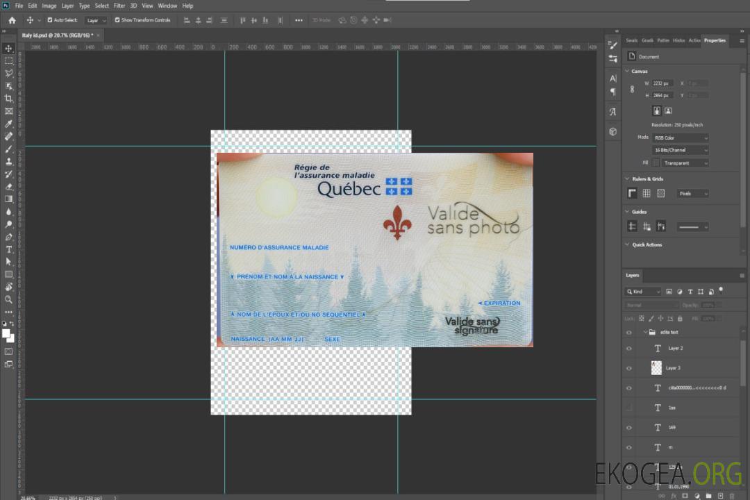 Carte d'assurance maladie Canada Québec template